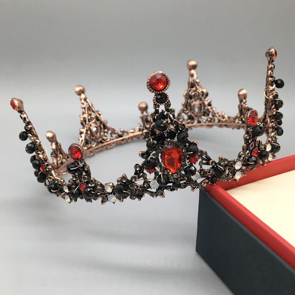 Retro strass gotisk bröllopskrona Svart bröllop tiara Ond drottningkrona, Gotisk tiara Gotisk huvudbonad