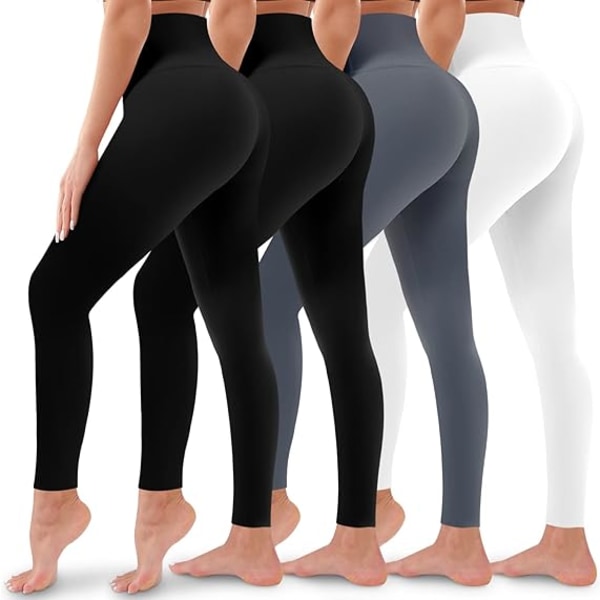 4 Pack Leggings for Women Butt Lift High Waisted Tummy Control No See-Through Yoga Pants Workout Running Leggings L