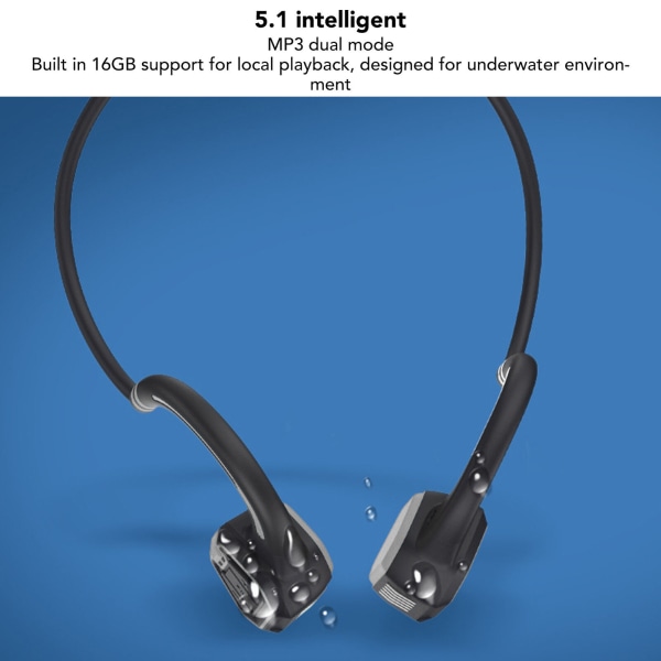 Knogleledningsøretelefoner Svømning Bluetooth 5.1 Headset Open-Ear Bluetooth Bone Conduction Sportshovedtelefoner Blå blue
