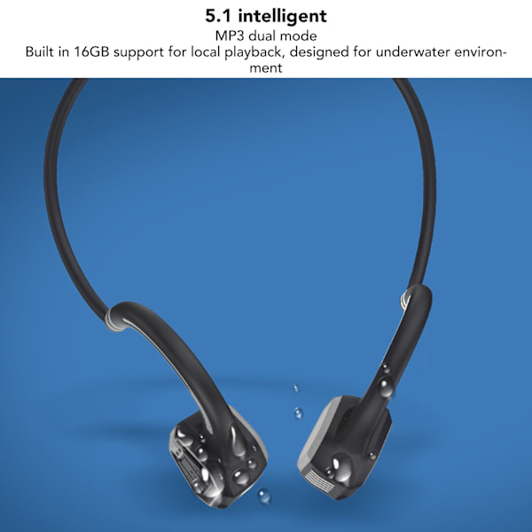 Knogleledningsøretelefoner Svømning Bluetooth 5.1 Headset Open-Ear Bluetooth Bone Conduction Sportshovedtelefoner Sort black