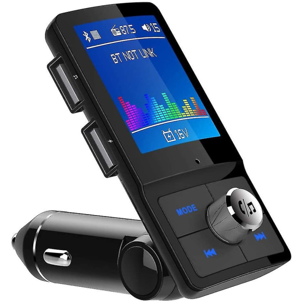 Bil Bluetooth FM-sändare 1,8" färgskärmsskärm Trådlös handsfree radiosändare stöder TF-kort USB -minne