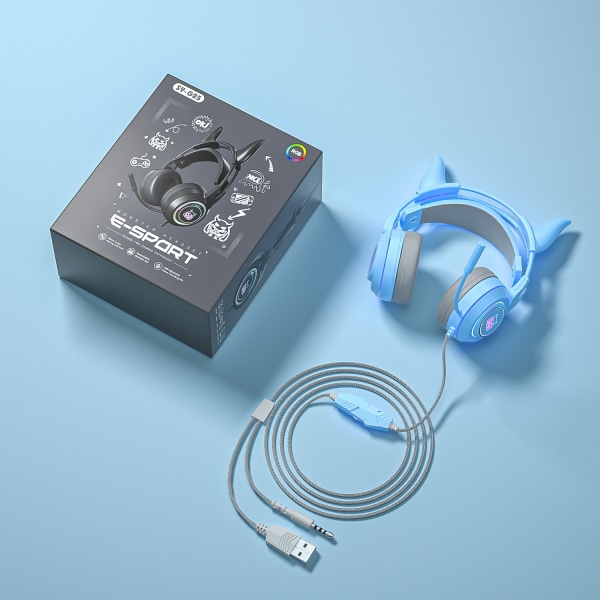 Langalliset kuulokkeet PC-tietokonepelaamiseen kuulokkeet mikrofonin kohinanvaimennuskuulokkeilla - Sininen