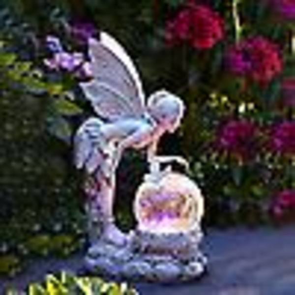 Fairy Angel Statue med solcelledrevet LED-lys Vandtæt udendørs haveindretning