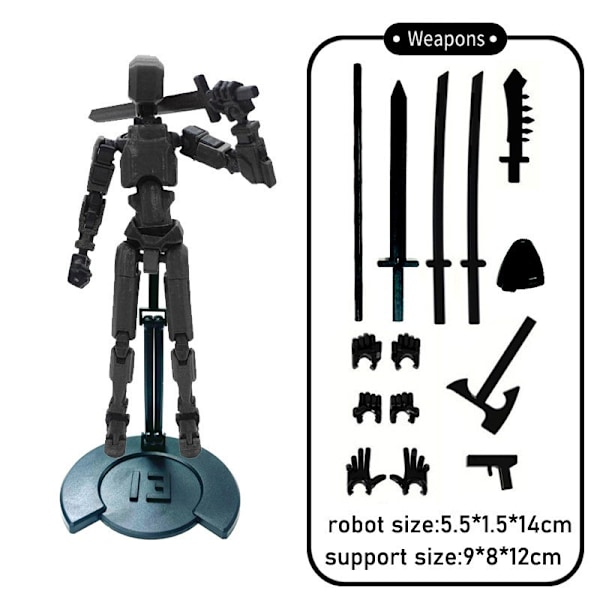 3D-printede actionfigurer, multi-artikulær bevægelig robot til spilentusiaster DIY robot-skrivebordsdekoration black