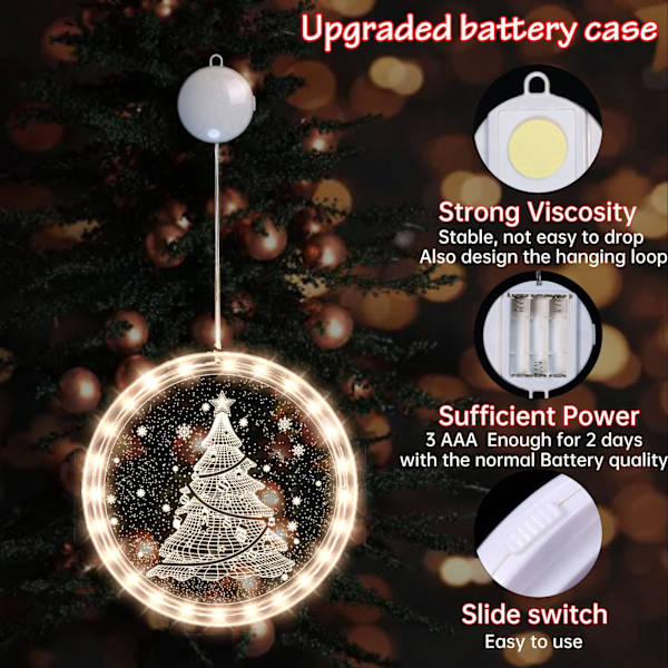 Juldekorationer för fönster, 2,6 m LED-juldekorationer för fönster, batteridrivna för utomhus- och inomhusfönster, julgran 3PCS