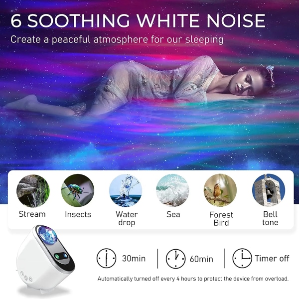 Aurora Projectors Galaxy Star Projector 6 White Noise Starry Sky Moon Lamp