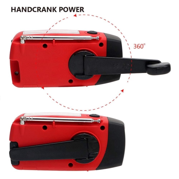 Nödhandvevradio väderradio med 3 LED superljusstark ficklampa, powerbank, SOS-larm