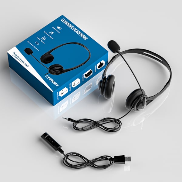 USB-headset med mikrofon - Kompatibel med bærbar/stationær pc Perfekt til podcasting fjernarbejde black