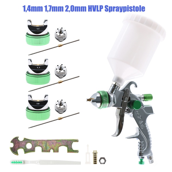Gravity Feed Air Spray Gun 3 Munstycke 1,4 mm 1,7 mm 2,0 mm, Air Paint Kits med 600cc Cup för Car Primer