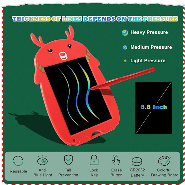 Elks LCD Skrivetavle til Børn, 8,8 Tommer Børnetegning Doodle Tavle Legetøj Julegave til 3+ Årige Børn