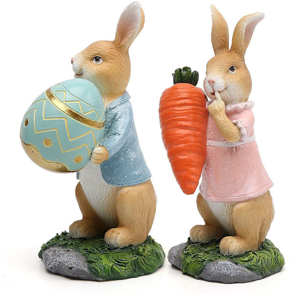 2 st Påskharepynt Vår Heminredning Kaninfigurer Rosa Blå Kanin