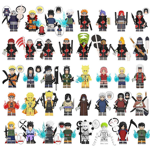 40 stk Naruto minifigur byggeklodser Uzumaki Naruto Uchiha med jordflag Træ Kakashi plug-in legetøj