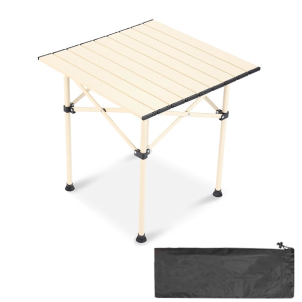Fällbart campingbord kolstål rullcampingbord med bärväska lämplig för picknickresor utomhus (off-white, storlek: 51*52*55cm)