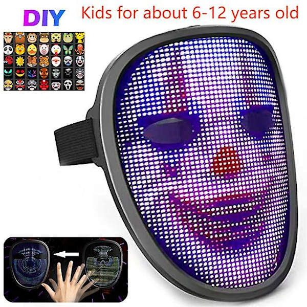 Led Cosplay Maske Med Programmerbar Lysende Ansigt Transformerende Maske Genopladelig App-Styret Rekvisit Halloween Fest Bluetooth Maske Kids-1200AH Charge