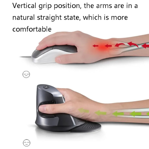 Trådløs lodret mus Ergonomisk mus med 3 justerbare Dpi (800-1200-1600 Dpi) 6 knapper