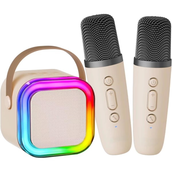 Barnekaraoke-maskin, Karaoke-mikrofon leketøy med 2 trådløse mikrofoner, Bærbar Bluetooth-høyttalergave med fargerike lys