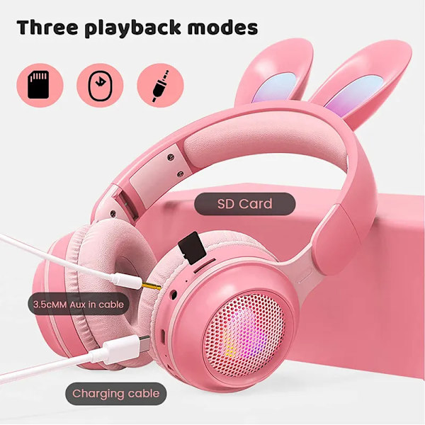 Kids Bunny Rabbit Ears Hodetelefoner med mikrofon for Gaming White white