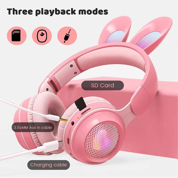 Kids Bunny Rabbit Ears hovedtelefoner med mikrofon til gaming hvid white