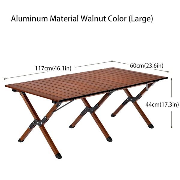 Campingbord i aluminiumlegering 4-6 personer roll-up lätt picknickbord med stor bordsskiva och bärbar handväska (120cm)
