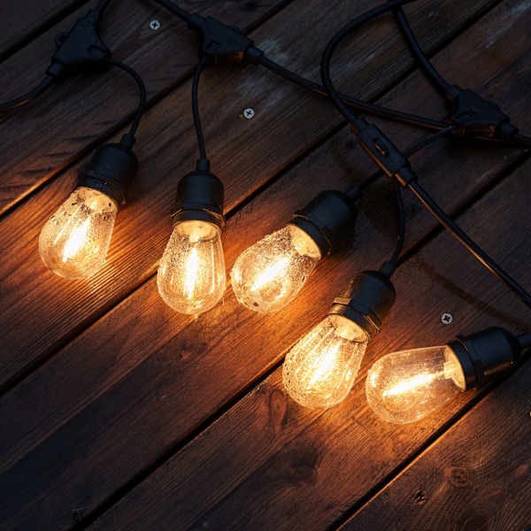 Vandtætte LED solcelle camping lyskæde - Hængende, dæmpbare vintage Edison-pærer - 16 fod terrasselys skaber café-stemning i din baghave