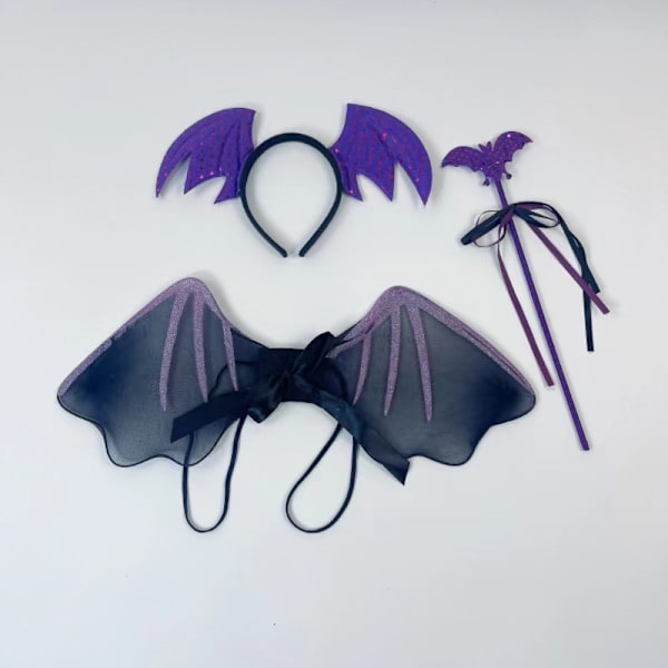 Halloween flaggermuskostyme sett flaggermusvinger + flaggermushodebånd + flaggermus tryllestav kle deg ut kostymer for Halloween jul dyr cosplay bursdagsfest