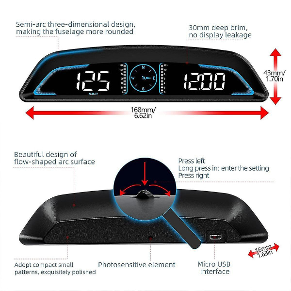 Digital GPS Hastighetsmätare Bil Heads Up Display Med Hastighet Trött körning Alarm Överfartslarm Trip