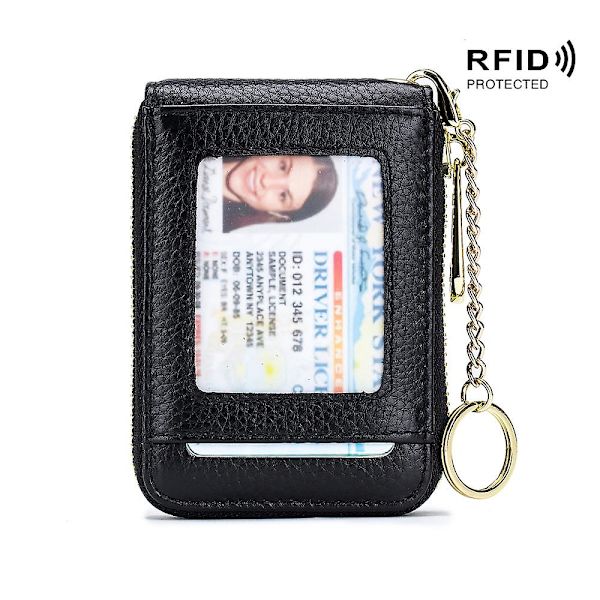 Luottokorttilompakko, Rfid-luottokorttikotelo, avaimenperä ja henkilöllisyystodistuksen ikkuna Nahkainen vetoketjullinen korttikotelo (pysty 10 paikkaa) gold
