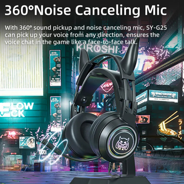 Hovedtelefoner med ledning til PC Computer Gaming-øretelefoner med Mic Noise Reduction Headsets-Sort