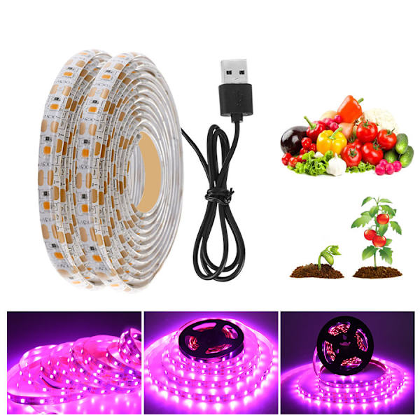 LED 5V fuldt spektrum plantevækstlys USB-plantelys med rør velegnet til plante- og blomsterdrivhustelt hydroponics 2M