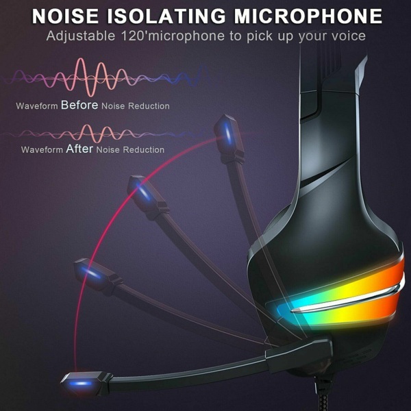 Gaming Headset Mic Surround Sound RGB USB-hodetelefoner for PS/Xbox ONE/PC Blå blue