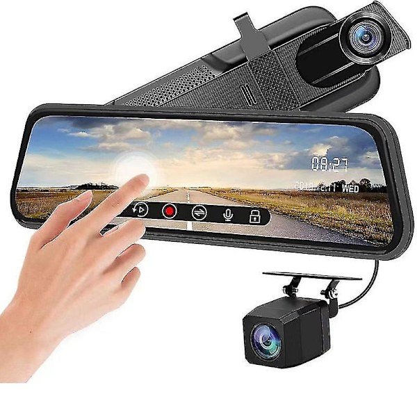 Opgraderet 10' spejl Dash Cam Night Vision For og bag 1080p Backup kamera Fhd fuld berøringsskærm biloptager