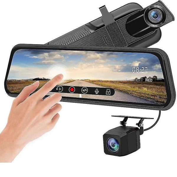 Uppgraderad 10' Mirror Dash Cam Night Vision Fram och Bak 1080p Backup Camera Fhd Full Touch Screen Bilinspelare