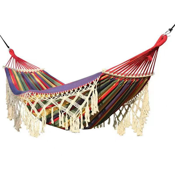 Puutarha riippumatto tyylikkäillä hapsuilla Makrame riippumatto sänky terassille, pihalle.Camping sisä- ja ulkopuutarha riippumatto keinu matkalaukulla COLOR