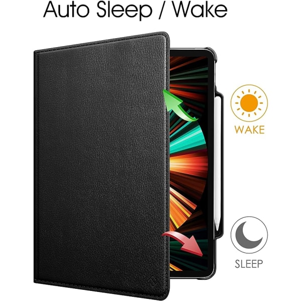 Svart , case för iPad Pro 12,9 tum 2022/2021/2020/2018 (6:e/5:e/4:e/3:e generationen) - [Pencil Storage] 360° roterande cover Auto Sleep/Wake Case Rota