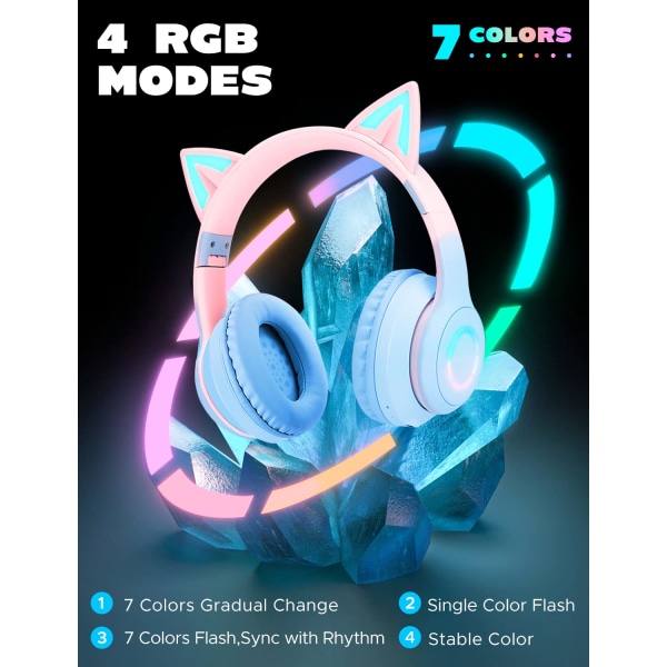 Cat Ear Kids Bluetooth-hovedtelefoner til piger til skole, sammenfoldeligt kablet gaming-headset med mikrofon og 3,5 mm jack justerbart hovedbånd blue