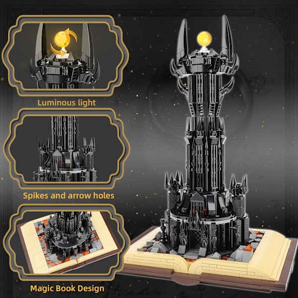 Arkitekturblock med LED, för Lord Film STEM The Magic Rings, Dark Tower Building Blocks, Dekoration, Present till vuxna och pojkar 6-16+ (969 delar)