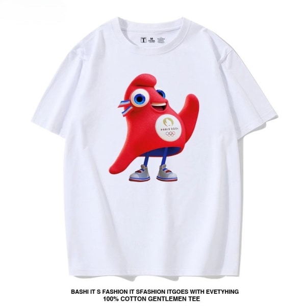 Olympiska spelen i Paris 2024 T-shirt Emblem Maskot Phryges Kläder i ren bomull Sweatshirt Unisex barn White Phryge M