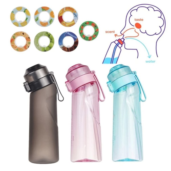 Smaksättningsset Vattenflaska med 7 smakpods Air Water Up Bottle Frostmat Svart 650ml Air Starter Up Set Vattenmugg för Camping Sport