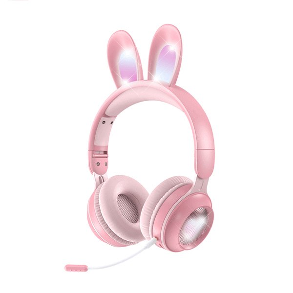 Kids Bunny Rabbit Ears Hodetelefoner med mikrofon for Gaming Pink pink