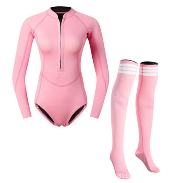 Fargeblokk Crew Neck Glidelås Stil Briefs En-delt Våtdrakt, Surf Dress, Med Dykkesokker XS