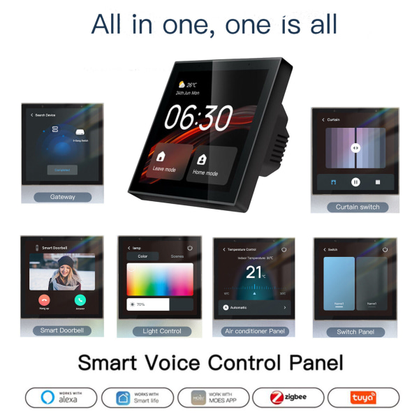 Tuya Wifi 4" Smart Home Central Control Touch Panel Innebygd ZigBee Gateway