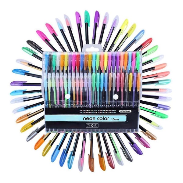 48-delars Gel Pen Set - Glitter Neon Marker Pennor för vuxna att färga, skriva, rita, skissa, Doodling för barn - 1,0 mm spetsstorlekar - Diverse färger