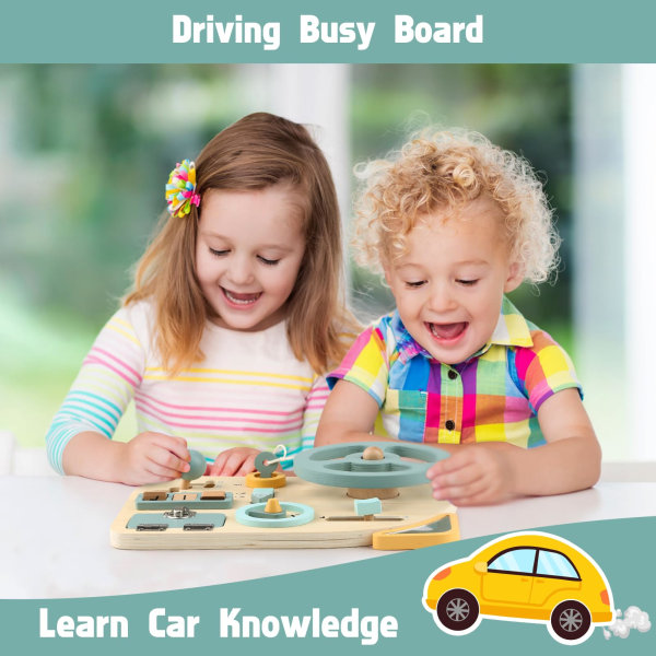 Småbarn Montessori Busy Board leksak, bil Trä Sensory Board pedagogiska leksaker