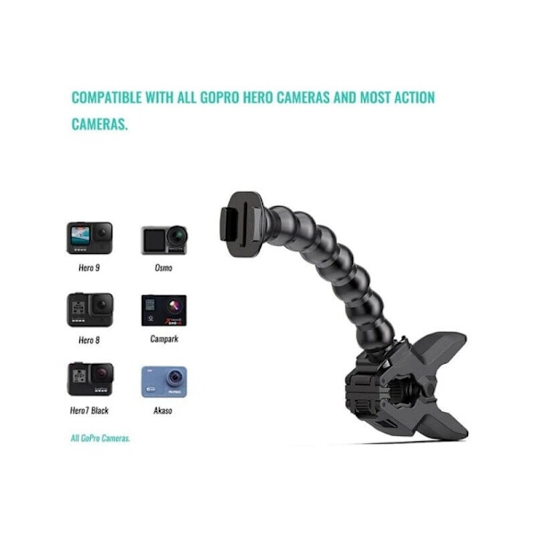 Flexibel klämhållare med klämarm för GoPro Hero 10, 9, 8, 7, Max, Fusion, 6, 5