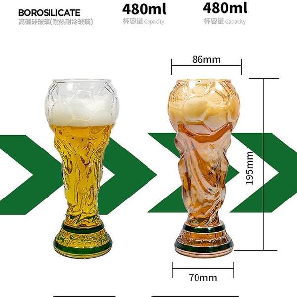 Beer Cup Glass Cup FIFA World Cup Trophy tyylinen Beer Cup jalkapallon lasipatukkatarvikkeet 480 ml Transparent 480ml