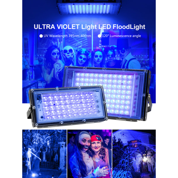 2 stk 100w Uv Led Floodlight Blacklight Ip65 Vanntett, Ultrafiolett LED-lampe, Effektbelysning for akvarium, fest