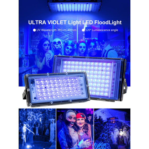 2kpl 100w UV Led Floodlight Blacklight Ip65 vedenpitävä, ultravioletti led-lamppu, tehostevalo akvaarioon, juhliin