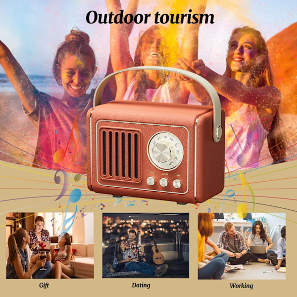Retro Bluetooth-kaiutin, Kannettava Mini Langaton Bluetooth-kaiutin, Toimistoon, Keittiöön, Työpöydälle, Makuuhuoneeseen, Ulkotiloihin, Tukee USB/TF-korttia/AUX-liitäntää Red
