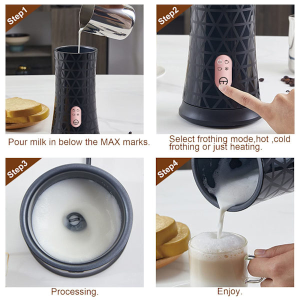 Automatisk varm- och kallvärmare för latteskummaskin, varm choklad Cappuccino kaffemaskin black