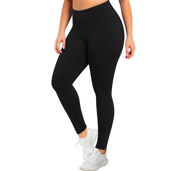 Plus Size Leggings for Kvinner - Elastiske 2X-Store Magekontroll Høy Midje Spandex Trenings Svarte Yoga Bukser